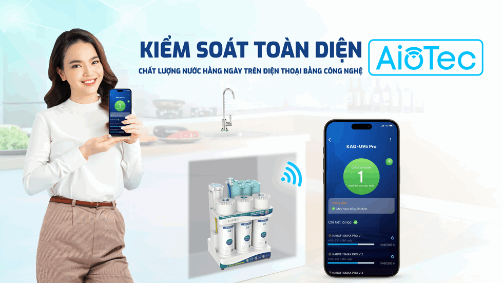 Máy lọc nước RO Karofi KAQ-U95 PRO công nghệ giám sát từ xa AIOTEC